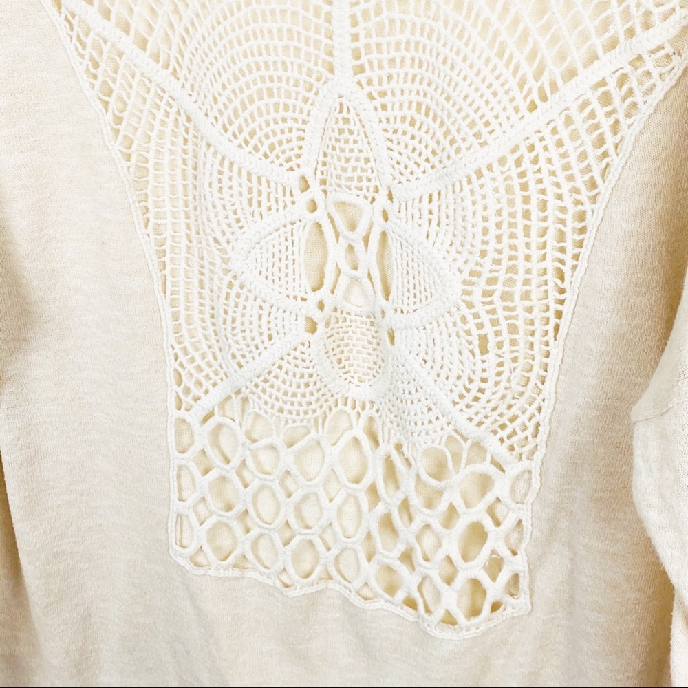 UMGEE Cream Back Crochet High Low 3/4 Sleeves Top XL Boho Festival Concert - Picture 8 of 9